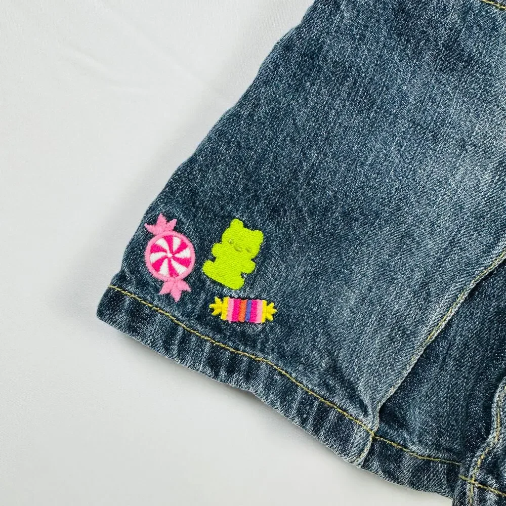 Y2K 2009 Gymboree Gummy Bear/Sweets/Candy Embroidered Denim Pleated Skort Sz 5